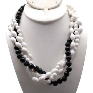 Black and White Torsade Necklace, 4 Strand Plastic Beads, Unique Coordinating